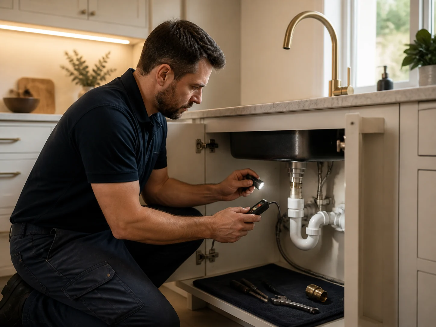 Dublin plumber completing careful pipework repair